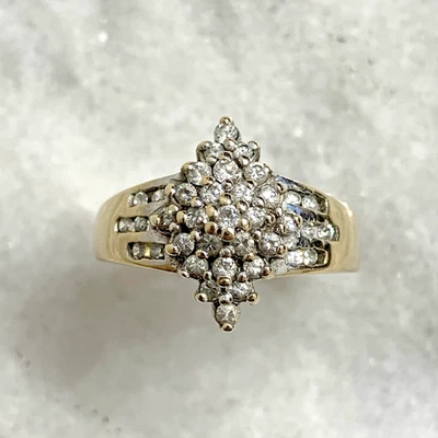 9ct Gold Cluster Ring CZ Ornate 375 Yellow Gold - Size M 1/2 - Image 1 of 4
