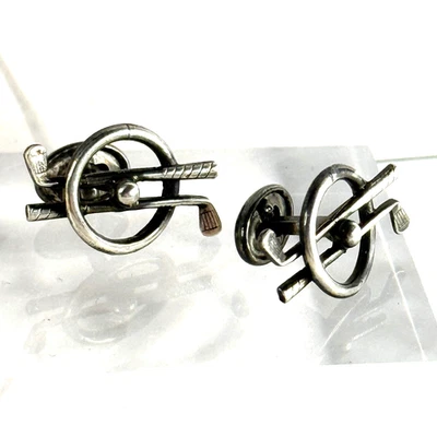 Gemelos de pelota de club de golf de plata esterlina de colección mediados de siglo tema deportivo moderno Foto 1 de 4