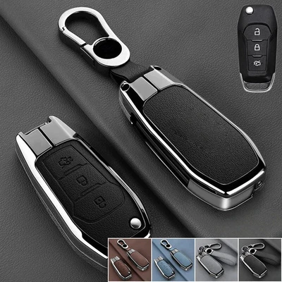 Zinc Alloy Leather Car Key Fob Case Cover For Ford F-150 Focus Mondeo Explorer - Image 1 of 4
