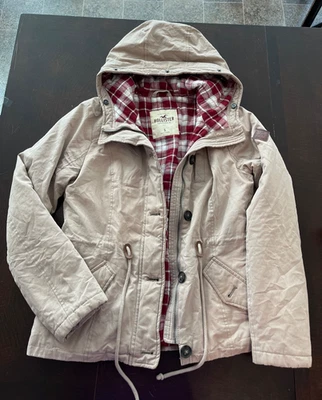 Abrigo Hollister y2k Beige Tostado Invierno Otoño Chaqueta Franela Botón Cremallera Falta Borde Foto 1 de 4