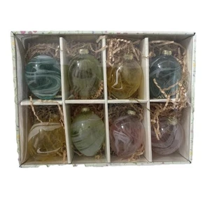 Glass Eggs Ornaments Pastel Swirl 2.5” Set Of 8 Easter - Picture 1 of 5