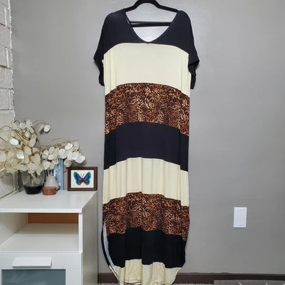 LuLaRoe Macy Maxi Dress Women Size XL Cream Brown Black Animal Print Stripes - Image 1 of 4