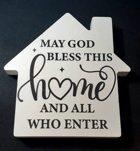 House Shaped Wood Block: May God Bless This Home and All Who Enter - Lot of 2 - Picture 1 of 8