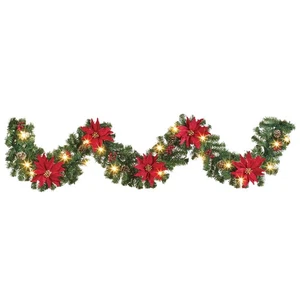 Solar Powered 9-foot Poinsettia Garland - Picture 1 of 2