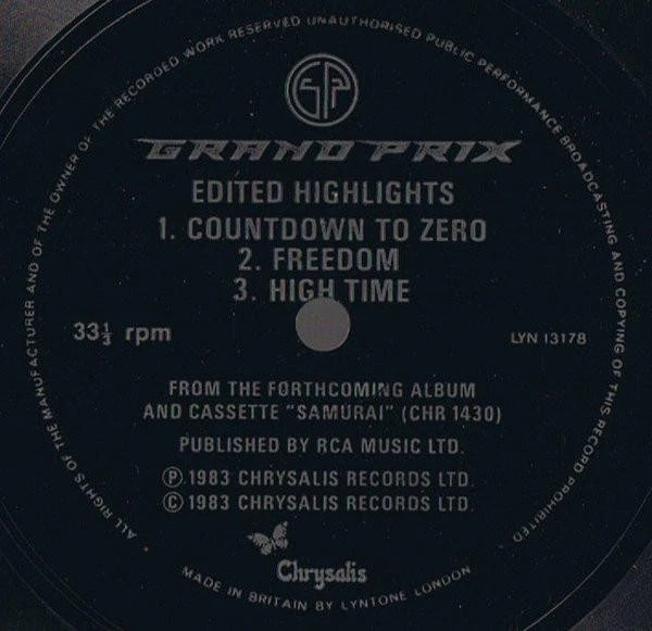 Grand Prix Samurai Sampler 7" Vinyl UK Chrysalis 1983 Flexi Disc Promo Editiert - Bild 1 von 1