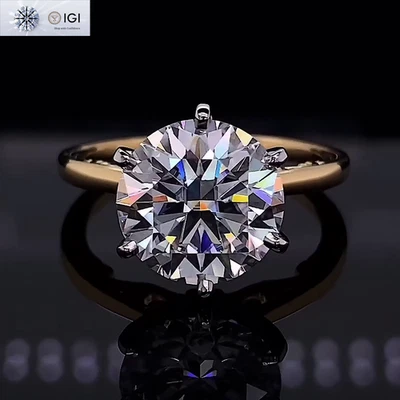 Anillo de compromiso IGI 2,50 quilates corte redondo de diamantes cultivados en laboratorio oro sólido de 14 quilates en dos tonos Foto 1 de 4