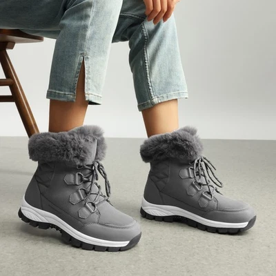 Botas impermeables de media pantorrilla para mujer cálidas forradas de piel sintética botas de nieve de invierno Foto 1 de 4