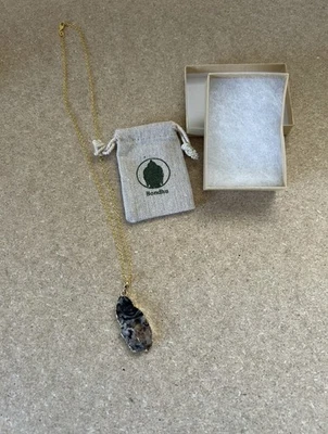 Colar Bondhu ágata geodo fatia drusa ouro mergulhado 18” corrente - Imagem 1 de 4