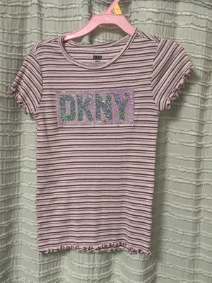 DKNY Girls Shirt Short Sleeve Size: M (8-10) Sequins - Image 1 of 3