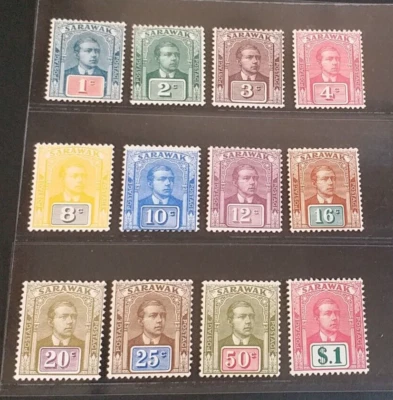 SARAWAK 1918 1c a $1 SG 60 - 61 Sc 50/70 Sir Charles Brooke set 12 MLH/MH Foto 1 de 2