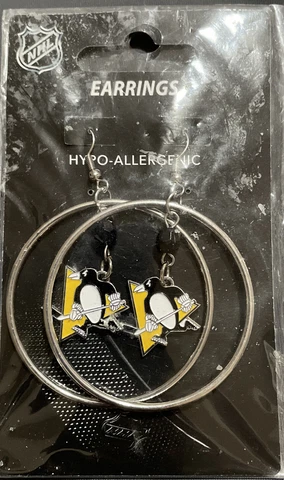 Aminco Women's Nhl Pittsburgh Penguins  Hoop  dangle Earrings Jewelry Cover