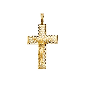 14K Yellow Gold Crucifix Cross Religious Charm Pendant For Necklace or Chain - Picture 1 of 4