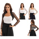 Womens Casual Sheer Cardigan Long Sleeve Shrug Bolero Cropped Tops Wedding Party