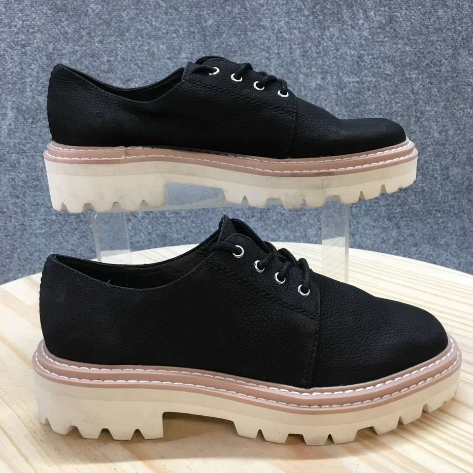 Dolce Vita Shoes Womens 6.5 Martie Casual Plain Toe Lugsole Oxford Black Leather - Image 1 of 4