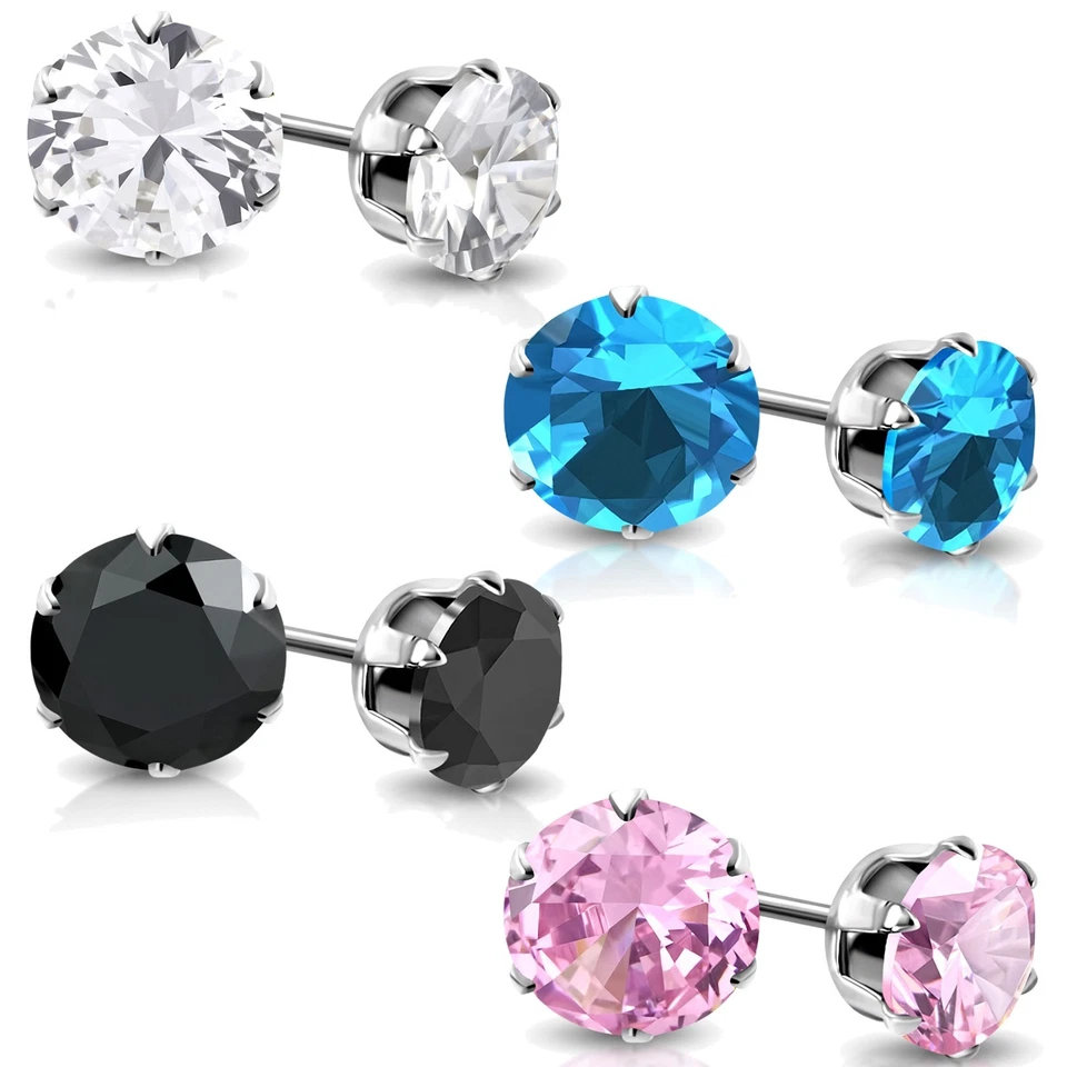 2er Set Ohrstecker Piercing Zirkonia CZ Prong silber rosa schwarz türkis klar - Bild 1 von 1