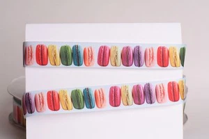 YUMMY MACARON THEME 7/8" Grosgrain Ribbon 1, 5, 10 Yards SHIP FROM USA - Picture 1 of 1