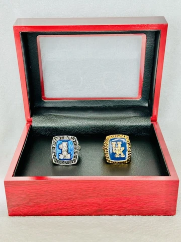 2 PCS Kentucky Wildcats 18k GP Brass Championship Ring W Box, US SHIP 1996/98 Cover
