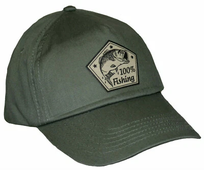 HELLMOTORS Angler Basecap 100% Fishing Fischer Hut angeln Sport Wasser Fisch Cap Mütze oliv