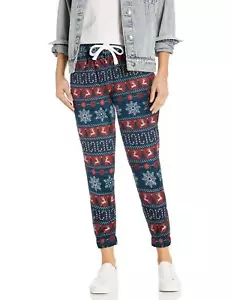 Faux Real Ladies Christmas Tree and Reindeer Pattern Jogger Pants, Small - Picture 1 of 2