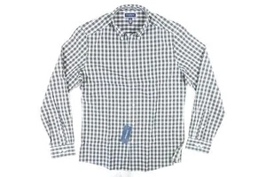 CLUB ROOM PLAID CHECK BLACK WHITE MEDIUM 15-15.5 SLIM STRETCH BUTTON FRONT SHIRT - Picture 1 of 6