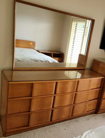 Amazing 1950 Heywood Wakefield Nine Drawer Lowboy Dresser-Attached Mirror - VGC Cover