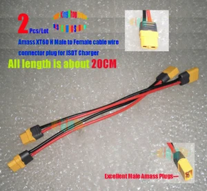 2 piezas Amass XT60 H macho a hembra 20 cm enchufe conector de cable para cargador ISDT - Imagen 1 de 7