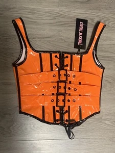 Trickz N Treatz Neon Haunted Shadows Buckle Corset Top PU PVC Fetish Cyber Goth - Picture 1 of 3