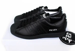 Prada Adidas Superstar Triple Black Made In Italy 2020 UK 4 5 7 8 US FW6679 New - Picture 1 of 12