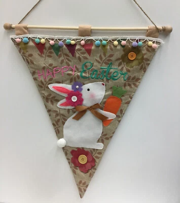 Фетровый баннер-кулон Happy Easter Bunny — настенный декор Happy Easter мешковина 21x24 дюйма - Изображение 1 из 2