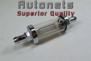 Inline Fuel Filter 3/8" Hose Chrome Glass Universal Carbureted Gas Washable Rod - Picture 1 of 1