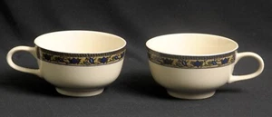 Pair Santa Anita Stoneware White Tea Cups Gold Blue Green Floral Border Mexico - Picture 1 of 6