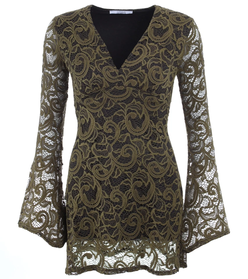 New Crochet Lace Bell Sleeve Tunic Top - Fully Lined - Image 1 of 1