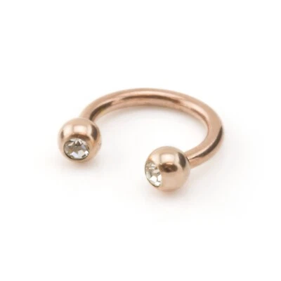 ROSE GOLD Horseshoe Bar With CZ Gems Lip Nose Septum Ear Ring Various Sizes - Image 1 of 2