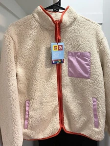 LEGO® x Target Womens Cream Red Sherpa Fleece Sweater Jacket Pink Pocket S Small - Picture 1 of 12