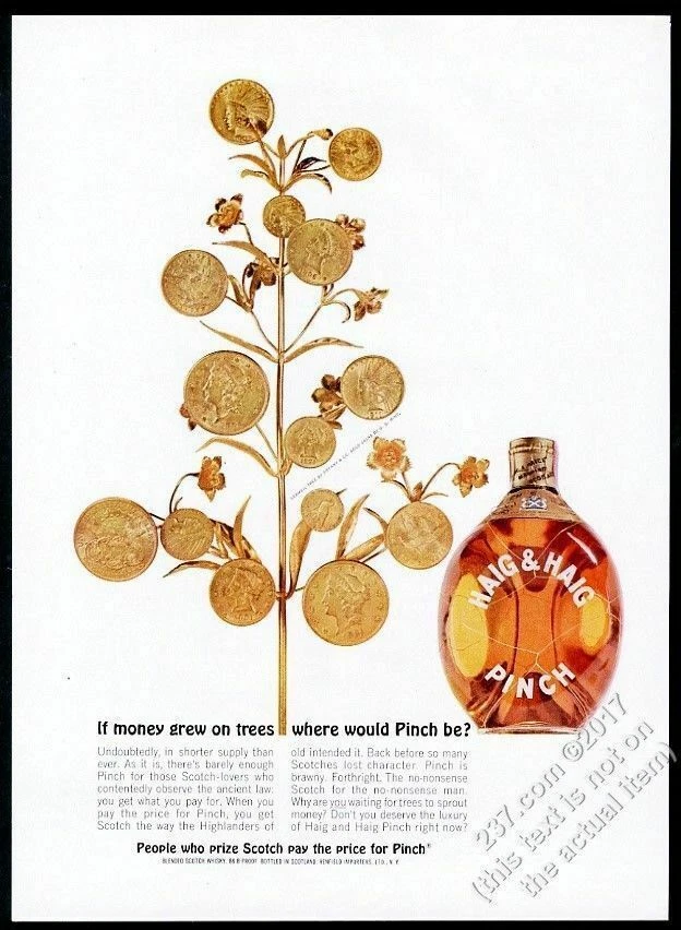 1963 年蒂芙尼金银钱树照片海格和海格平奇苏格兰威士忌广告 — 第 1/1 张图片