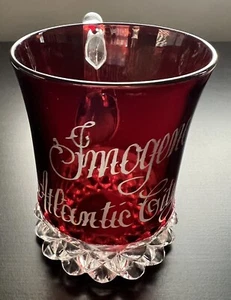 Atlantic City 1898 "Imogene" vintage souvenir red ruby glass w/handle 4" x 3" - Picture 1 of 5
