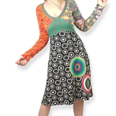 Vestido Desigual Vintage Damas L Retro Arco Iris Midi Gráfico Apliques Bordados Foto 1 de 4