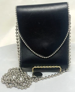 Leatherock Cell Phone Purse Flap Pouch 5"Wx6"H Crossbody Chain Black Leather - Picture 1 of 7
