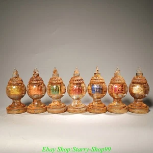 6.6"Old Tibet Natural Crystal Gilt Scripture Word Seven Colors Jar Pot Crock set - Picture 1 of 14