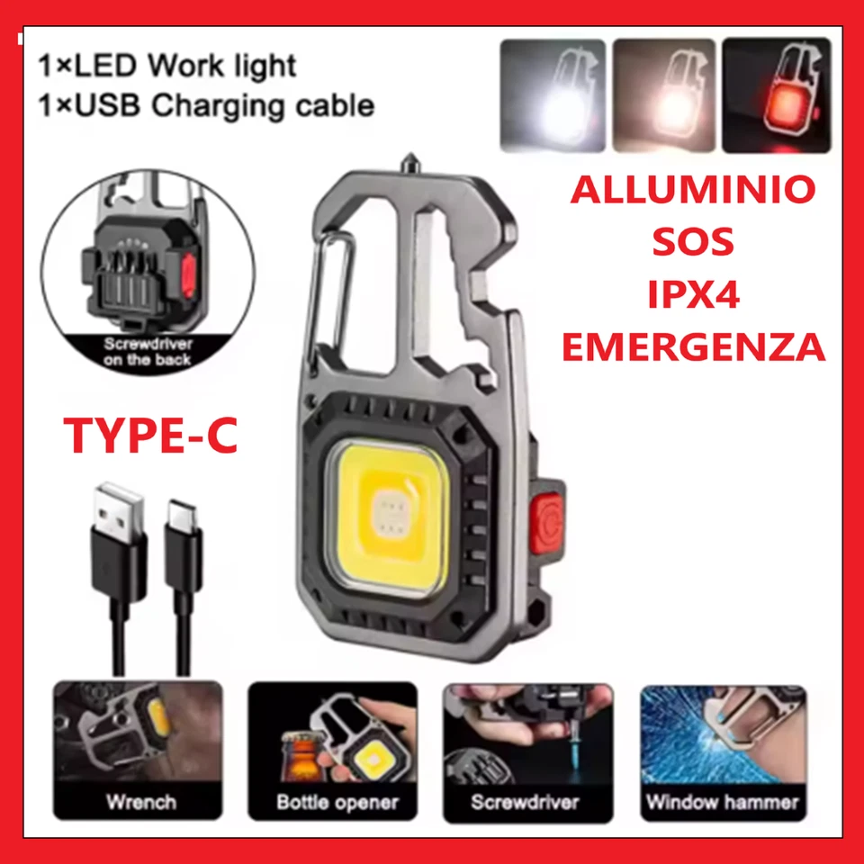 MINI TORCIA LED POTENTE FARO LAVORO PUNTERUOLO BATTERIA RICARICABILE GIRAVITE