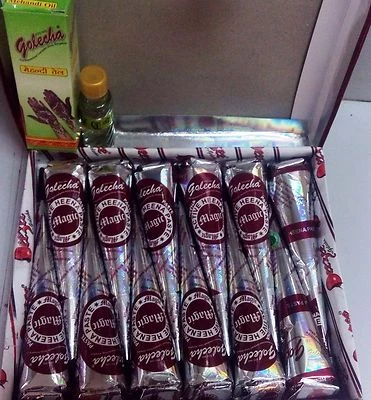 Tatuaje Temporal Golecha Henna Mehandi - Rojo Mágico Activo - 12 Conos + Aceite Mehandi Foto 1 de 3