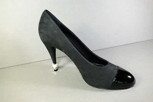 CHANEL 41 Black Suede Pearl Tip Heels Patent Round Cap Toe "CC" Pumps Shoes NEW - Picture 1 of 11