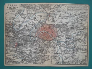 Paris & Umgebung Frankreich - 1874 Baedeker Karte 6 x 8" (15 x 20 cm) - Bild 1 von 2