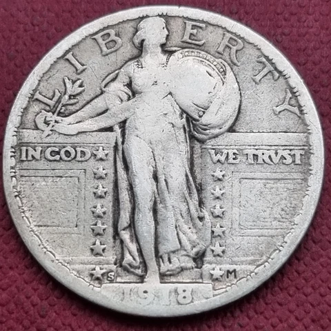 1918 S Standing Liberty Quarter 25c Circulated #57531 Cover