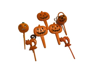 Vintage Halloween Cupcake Picks Cake Toppers Pumpkin Jack'o Lantern Lot of 7 - Picture 1 of 3