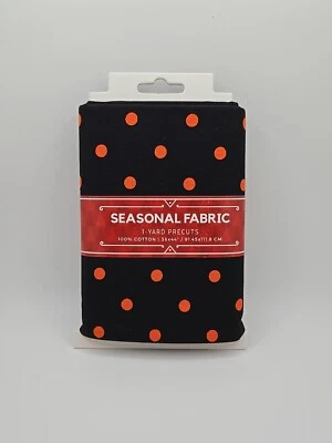David Textiles 100% Cotton Fabric 1 Yard Precut Halloween Black Orange Dots - Image 1 of 2