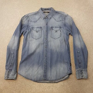 Replay Mens Shirt Large Blue Denim Pearlsnap Western Cowboy Utility Rodeo - Picture 1 of 10