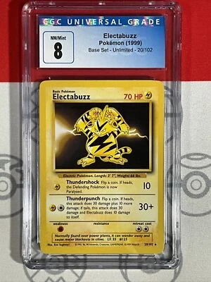 CGC 8 1999 NM-MT+ Electabuzz Base Set Unlimited 20 Pokemon TCG Rare PSA 3009 - Image 1 of 2