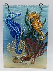 Glass Seahorse Sun Catcher  Sea Ocean Inspired Window or Wall Hanging 12” x 8.5” - Picture 1 of 13
