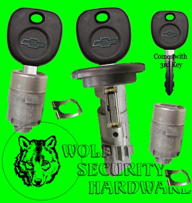 Chevy OEM Ignition Key Switch Lock Cylinder & Door Lock Tumbler Pair Set 3 Keys - Image 1 of 2